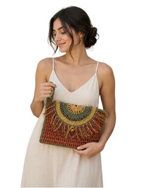 Multicoloured Crochet Bag with Fringe(Handmade)